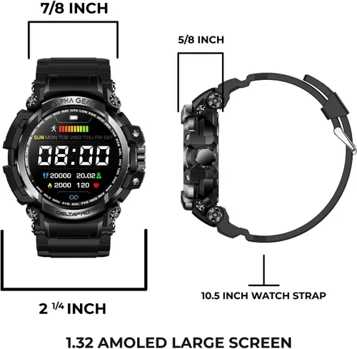Miniatura 6 de ALPHAGEAR Delta Pro Smartwatch para hombre, reloj inteligente militar táctico, resistente al agua y al polvo, batería de 21 días, funciona de -10F a