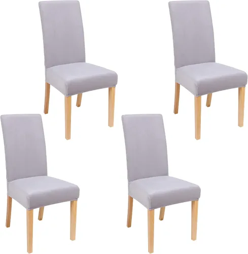 Miniatura 28 de smiry - Fundas para sillas de comedor de terciopelo elástico y suave, extraíbles, Terciopelo, Beige