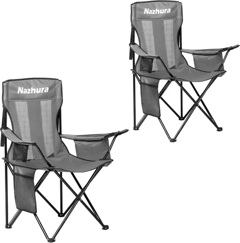 Nazhura - Juego de 2 sillas de camping al aire libre plegables/doblables/portátiles con bolsa enfriadora, respaldo de malla y bolsillo portavasos