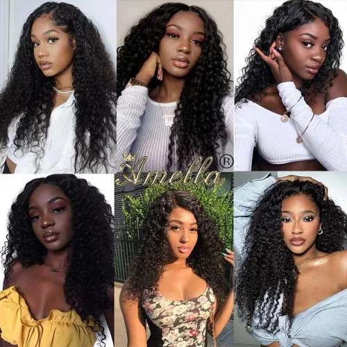 Miniatura 6 de Amella Extensiones de cabello brasileño de onda profunda de 14 pulgadas, 100% sin procesar, 1 paquete de cabello ondulado profundo, paquetes