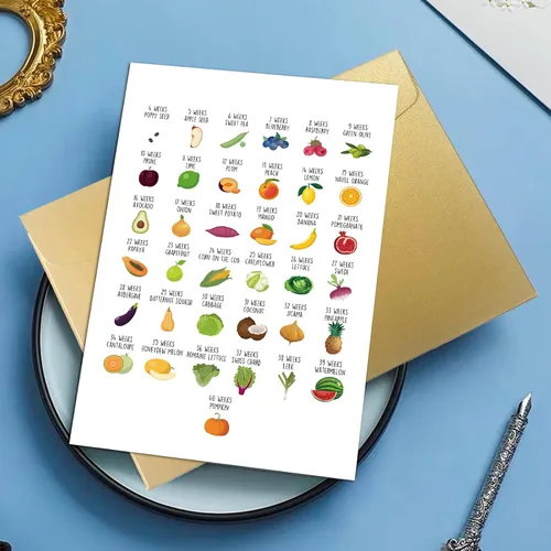 Miniatura 7 de Divertida tarjeta de baby shower de frutas y verduras, tarjeta de felicitación de embarazo para pareja, nueva tarjeta de bebé para mamá, papá