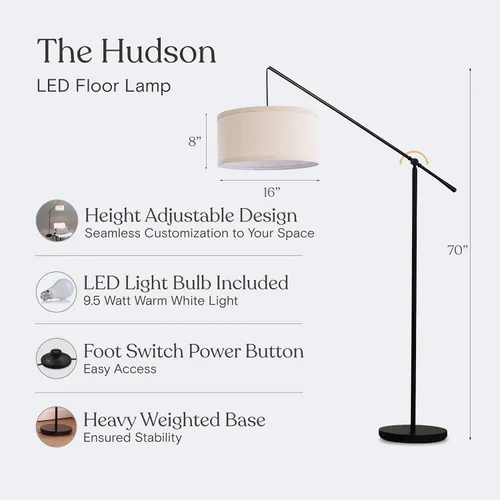Miniatura 3 de Brightech Hudson 2 - Lámpara de pie LED, lámpara alta con base resistente, lámpara de arco contemporánea para salas de estar y oficinas, gran