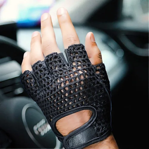 Miniatura 5 de Levantamiento de pesas de malla de cuero real gimnasio entrenamiento fitness conducción silla de ruedas guantes negros