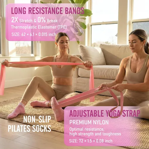 Miniatura 6 de JKSHMYT Pilates Ring Kit for Women, Pilates Equipment – 14.5" Home Magic Circle Workout with Pilates Ball,Resistance Bands,Better me Pilates Rosa