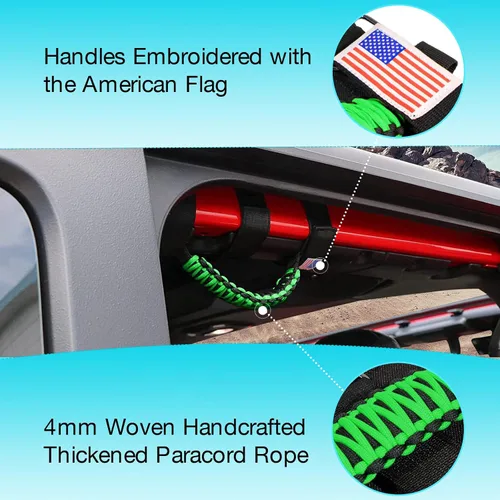 Miniatura 2 de GAIZON Paquete de 4 asas de agarre de barra enrollable con patrón de bandera de EE. UU. de paracord, reemplazo para Jeep Wrangler YJ TJ JK JL, Verde