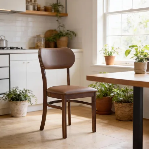 Miniatura 10 de Livinia Tony - Juego de 2 sillas de comedor, asiento tapizado de piel sintética de roble malasio sólido, sillas laterales redondeadas (natural)