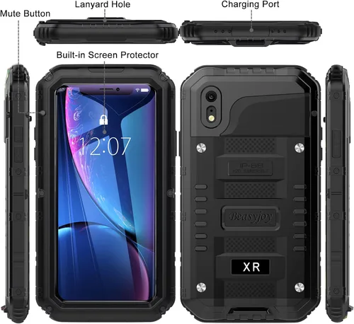 Miniatura 7 de Beasyjoy Funda metálica para iPhone XR, resistente al agua, con protector de pantalla integrado, protección de cuerpo completo, a prueba de golpes