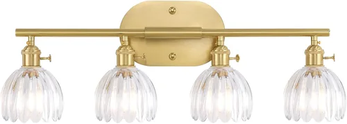 Miniatura 32 de Shenmoyl Accesorios de Iluminación para Baño, Lámpara de Pared de Latón de 3 Luces para Tocador Sobre Espejo con Pantalla de Cristal Tulipán Base