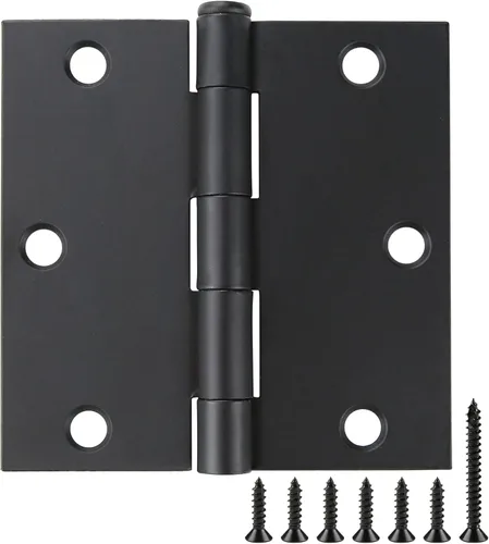 JIW Paquete de 30 bisagras de puerta de radio cuadrado negro mate de 3.5 pulgadas