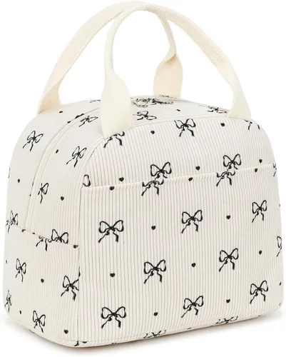 Miniatura 11 de EurCross Bolsa de almuerzo negra compacta mejorada para niñas y mujeres, de lona, reutilizable, aislada, con lunares, bolsa de almuerzo