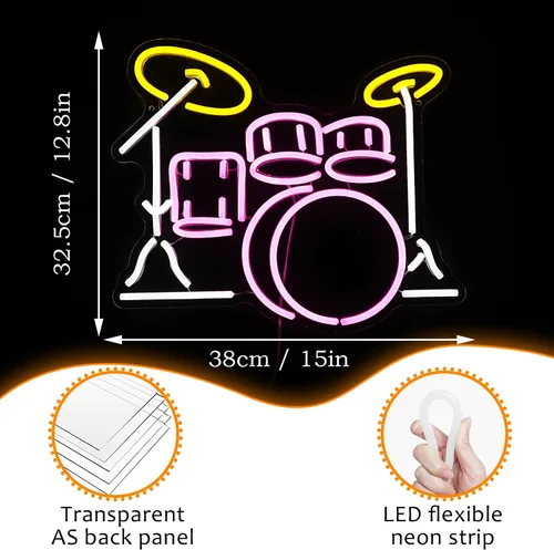 Miniatura 4 de Señal de Juego de Tambores de Neón Regulable Luz de Neón LED Vibrante para Amantes de la Música Decoración de Pared para Dormitorio Estudio Bar Luz