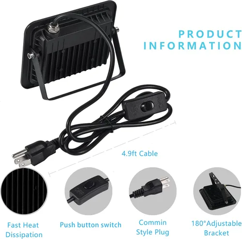 Miniatura 4 de Paquete de 2 luces LED negras de 395 nm 30 W con enchufe e interruptor estándar de EE. UU., cable de alimentación de 4.9 pies, luz negra se utiliza