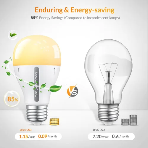 Miniatura 6 de LEPOWER-TEC Bombillas inteligentes, bombilla inteligente compatible solo con Alexa/Google Assistant, bombillas LED regulables BT/2.4G WiFi, 900LM