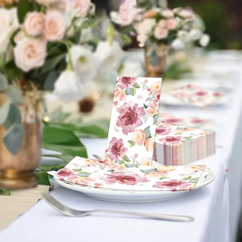 Miniatura 6 de 50 servilletas de papel florales de acuarela para invitados, servilletas desechables de 3 capas, servilletas de papel decorativas para boda, novia