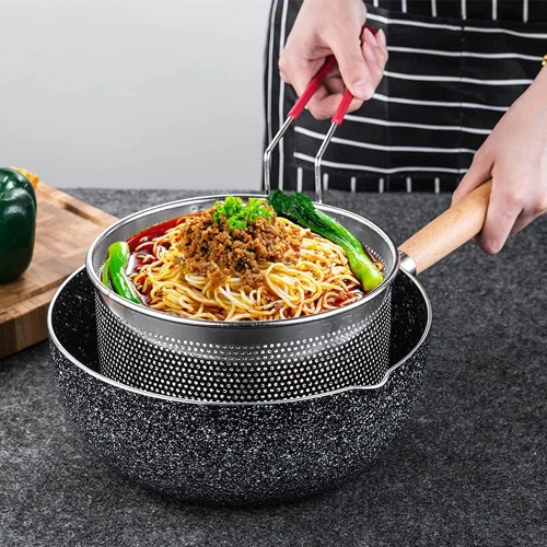Miniatura 3 de Cesta de acero inoxidable para freír profunda con mango largo, cesta de filtro de alimentos fritos, colador de pasta para restaurante casero
