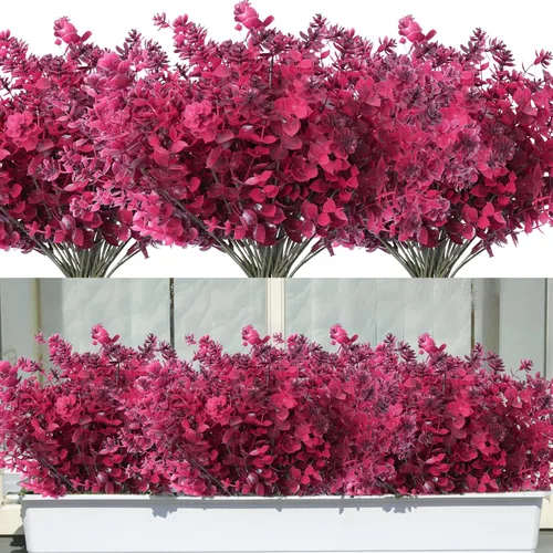 Miniatura 38 de RECUTMS - Flores artificiales, plantas artificiales, resisten los rayos ultravioleta, arbustos sintéticos, para interior y exterior, maceta