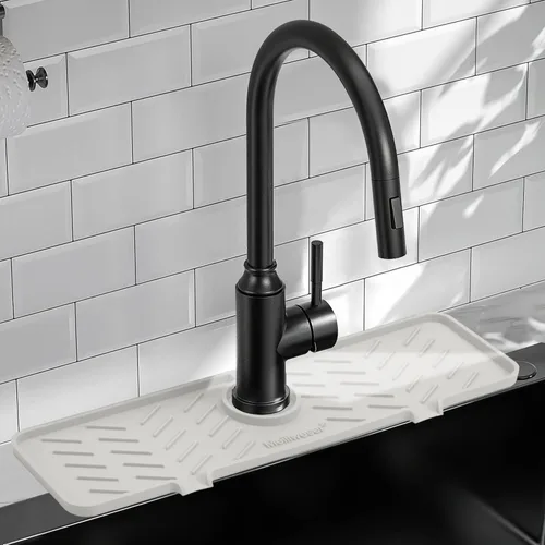 Miniatura 12 de Alfombrilla de Silicona para Grifo de Fregadero de Cocina – Gen 2 Protector contra Salpicaduras con Salida y Pendiente Mejoradas – 18" x 5.1" Negro