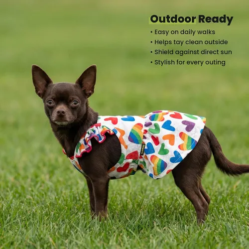 Miniatura 8 de Fitwarm Vestido de Perro con Corazón Colorido, Ropa de Verano para Perros Pequeños Hembra, Lindo Atuendo de Mascota Arcoíris, Rojo, Amarillo, Azul