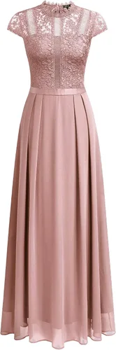 Miniatura 5 de Miusol Vestido largo formal de dama de honor con cuello redondo y encaje floral para mujer