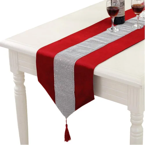 Miniatura 5 de TM - Camino de mesa para decoración de boda, con tira de diamantes y borlas, 13 x 72 pulgadas