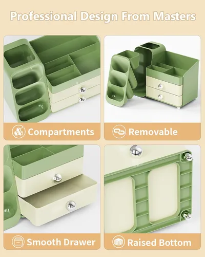 Miniatura 2 de Anylady Organizador de maquillaje de gran capacidad con soporte para brochas de maquillaje para tocador, material grueso, organizador de encimera