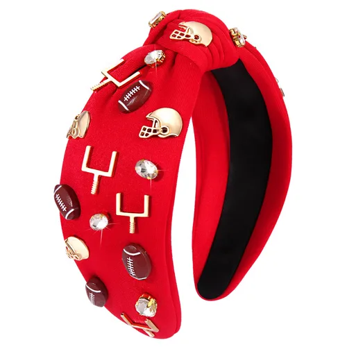 Miniatura 13 de Diadema de fútbol para mujer, accesorios de fútbol con cuentas de diamantes de imitación, diadema anudada con cristales adornados para el día