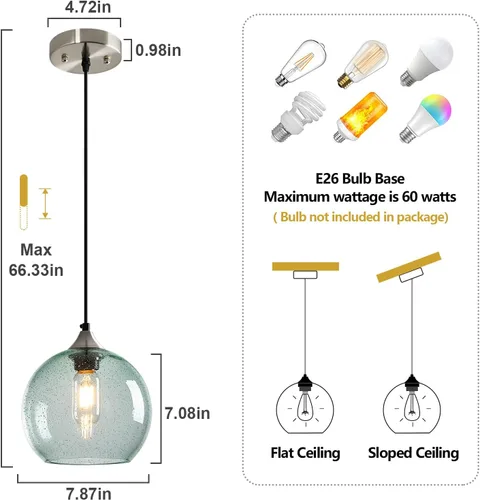 Miniatura 2 de Luces colgantes de cristal verde claro, iluminación de isla de cocina, luminarias de luz colgante de globo, iluminación colgante moderna