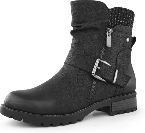Miniatura 4 de Hawkwell Botas de combate para mujer, botas de tobillo con hebilla lateral y cremallera