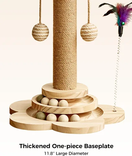 Miniatura 4 de Poste rascador para gatos para gatitos, juguete rascador de madera 4 en 1, poste rascador de 17.7 pulgadas de alto con 2 bolas de pista para gatos