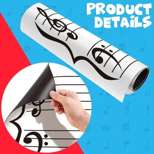 Miniatura 2 de Teling 9 piezas de 45.5 x 17 pulgadas, borrado en seco, hoja magnética para profesores, músicos, estudiantes, personal musical, 6 marcadores, 2