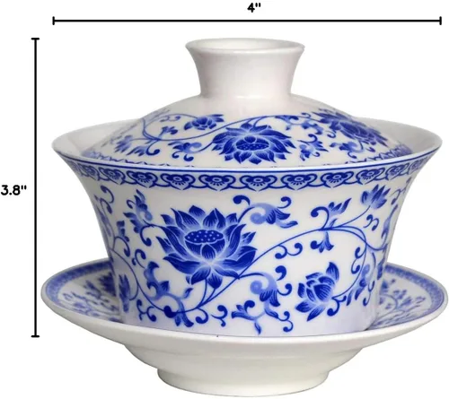 Miniatura 9 de Liang baobao Juego de Té Tradicional Gaiwan con Tapa y Platillo Taza de Té Gongfu de Porcelana Diseño Azul de Loto Tazas de 200ml