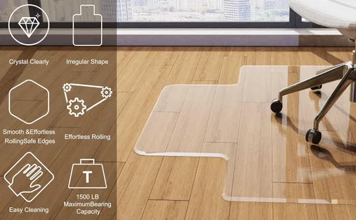 Miniatura 2 de MESAILUP Tapete para Silla de Oficina con Borde Biselado Irregular con Labio para Alfombra o Piso de Madera Dura Cristal Transparente 36" x 48