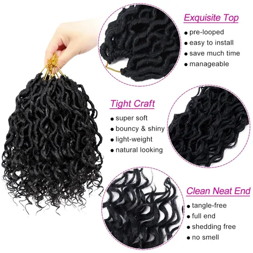 Miniatura 4 de 8 pulgadas Goddess Faux Locs pelo de ganchillo para mujer negro 7 paquetes de rastas estilo bohemio río para mujeres niños cabello pre rizado