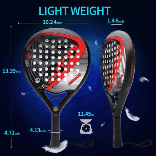 Miniatura 2 de Pala de pádel Superficie de Fibra de Carbono con núcleo de espuma EVA Memory Flex Pala de pádel ligera rojo (8300-Red)
