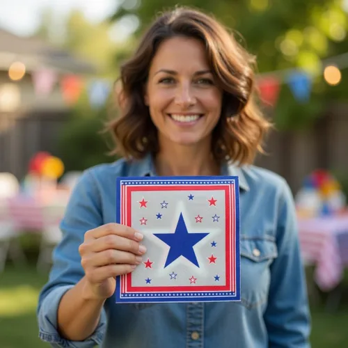 Miniatura 3 de Iconikal 75 servilletas de papel desechables americana de 6.5 x 6.5 pulgadas, diseño de estrellas, 2 capas, patriótico de Estados Unidos, 4
