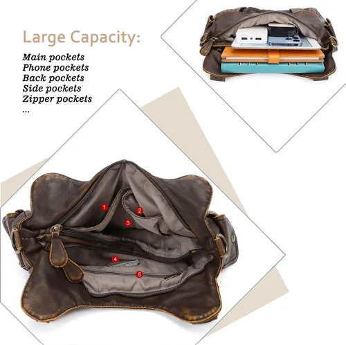 Miniatura 99 de Angel Barcelo - Bolsa de hombro amplia para mujer, diseño Hobo, cuero lavado