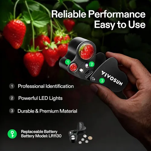 Miniatura 5 de VIVOSUN 30X 60X Lupa de joyeros iluminada plegable con luz LED para joyas, gemas, relojes, monedas, sellos, antigüedades, negro