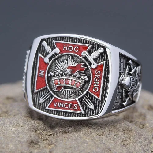 Miniatura 2 de Vintage Knights In Hoc Signo Vinces Templar Masones Masónicos Anillo de plata esterlina HE66F (10)