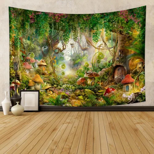 Tapiz de bosque de fantasía, 78.7 pulgadas de ancho x 59 pulgadas de largo (78.7 x 59.1 in) de hongo encantado, tapiz mágico de cuento de hadas,