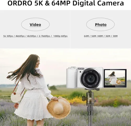 Miniatura 2 de ORDRO Cámaras digitales 5K para fotografía – Cámara creadora de contenido de viaje de 64 MP con zoom óptico 12X y cámara de vlogging de YouTube