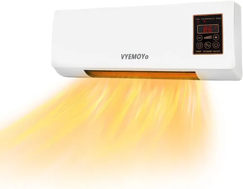 Calentador de pared eléctrico de 1400 W para uso en interiores, cerámica PTC, calentamiento rápido 3S, temporizador de 6 horas, protección contra