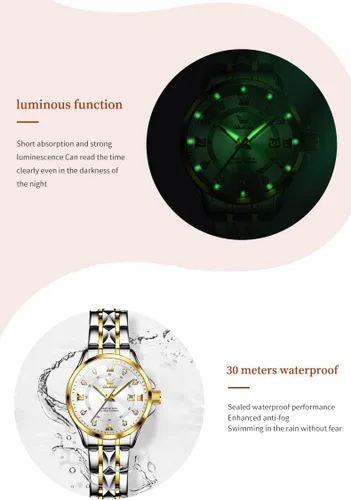 Miniatura 5 de OLEVS Relojes de diamante de lujo pequeños para mujer - Pulsera de acero inoxidable, impermeables, analógicos, luminosos, con fecha, relojes
