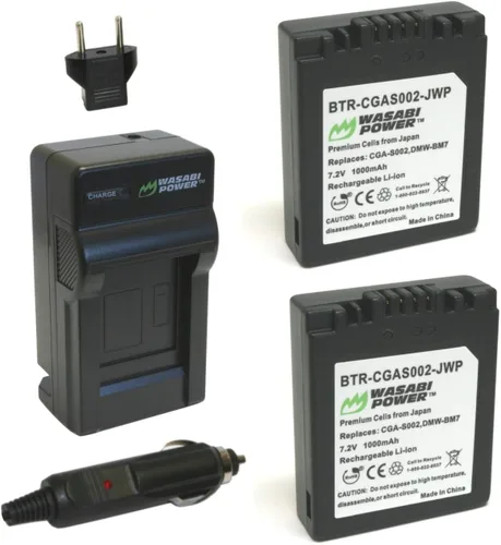 Wasabi Power Batería (paquete de 2) y cargador para Panasonic CGA-S002, CGA-S002A, CGA-S002E, DMW-BM7 y Lumix DMC-FZ1, DMC-FZ2, DMC-FZ3, DMC-FZ4,