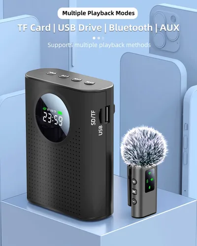Miniatura 9 de Amplificador de voz S67 Micrófono inalámbrico para profesores en el aula recargable, mini micrófono de solapa Lavalier, sistema PA de altavoz