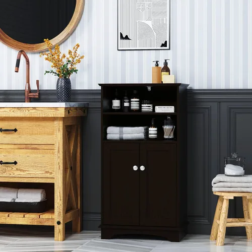 Miniatura 7 de Spirich Armario de almacenamiento de baño moderno de madera espresso, 23.62 pulgadas de ancho x 11.81 pulgadas de profundidad x 40.15 pulgadas