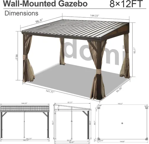 Miniatura 56 de Domi - Solárium de pared montado de 10 x 14 pies, solárium de pared con techo inclinado de policarbonato de aluminio, casa de pantalla de PC