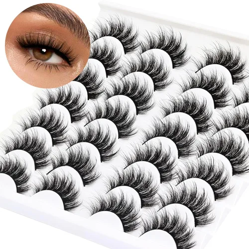 Miniatura 28 de Losha - Pestañas postizas de aspecto natural, paquete de pestañas postizas hechas a mano, pestañas de visón sintético, 14 pares de pestañas de ojo