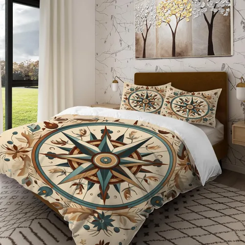 Miniatura 4 de Batmerry Compass Rose Twin Size 3 Pieces Bedding Duvet Cover Sets, Soft Fluffy Floral Themed Design 100% Cotton Printed Duvet Cover for All Season