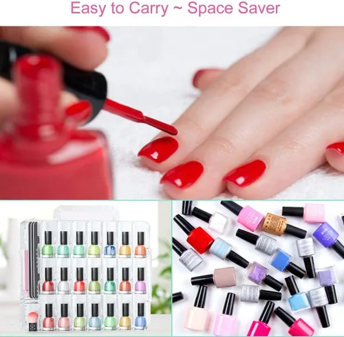 Miniatura 4 de JIASHENG Estuche organizador de esmalte de uñas para 48 botellas, soporte de almacenamiento de esmalte de uñas en gel de doble cara con divisor