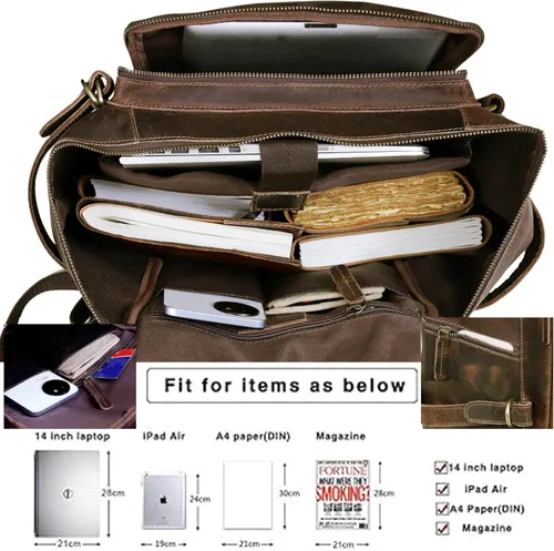 Miniatura 6 de HLC Mochila de cuero genuino para computadora portátil para hombres y mujeres, mochila genuina de gran capacidad, para negocios, retro, viajes
